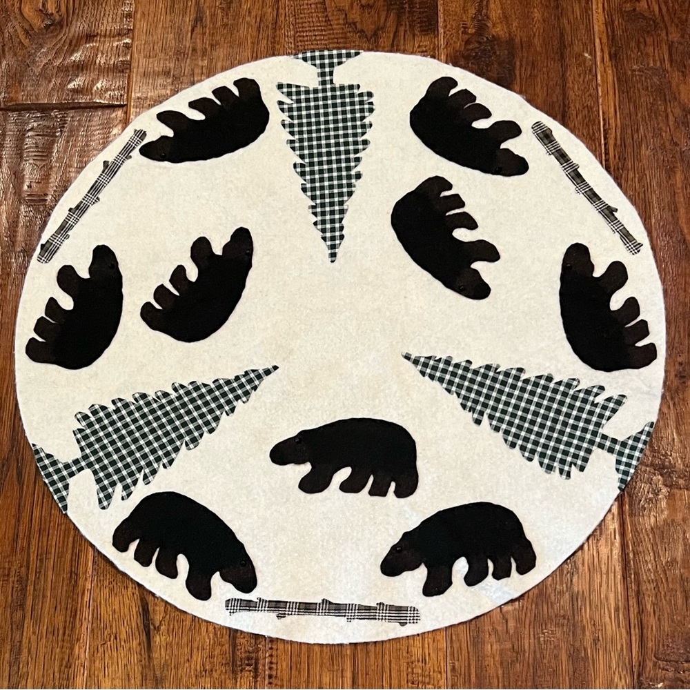Rustic Bear and Tree Round Table Topper Accent or Tree Mat